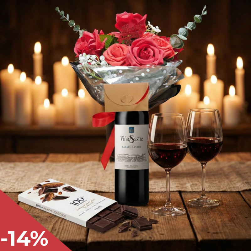 Pack Regalo San Valentín | Vino Roble y Flores Eternas | UnicoVino